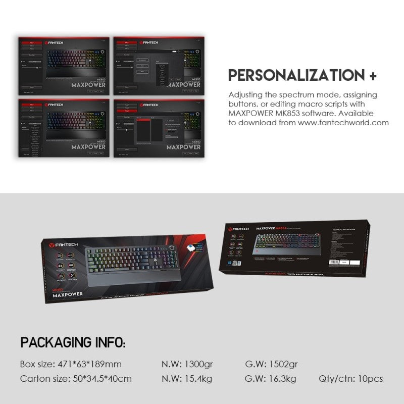 Fantech MK853 MAXPOWER, Pro Wired Mechanical Keyboard with RGB Lighting & Comfortable with wrist rest
