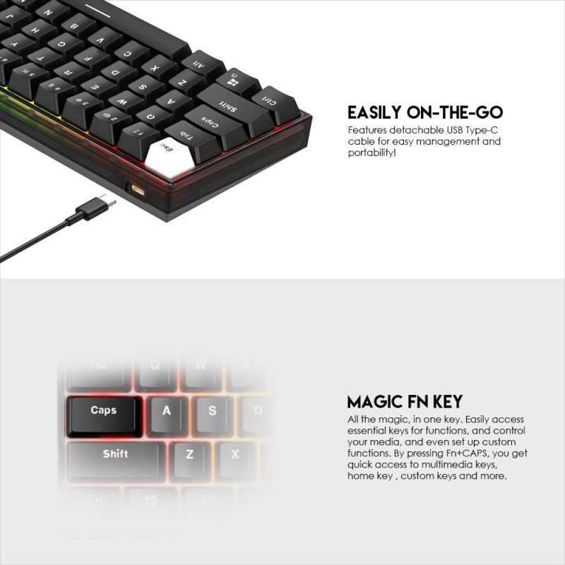 Fantech MK857 MAXFIT61, 3 Modes:
Bluetooth, Wireless & Wired,
Rechargeable Built-in Battery,
Modular Mechanical Gaming
Keyboard