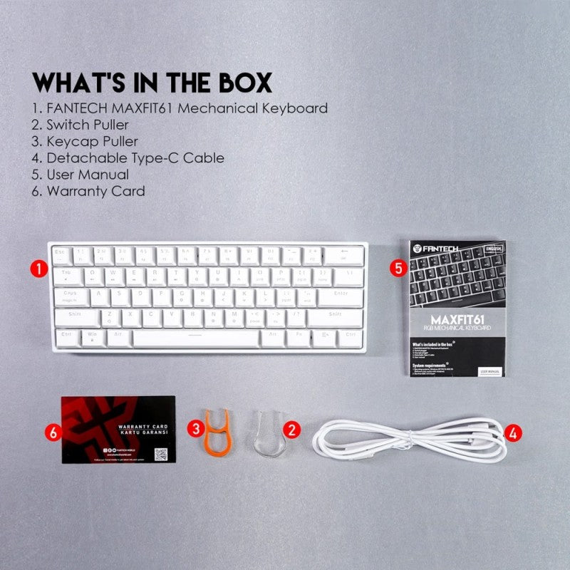 Fantech MK857 MAXFIT61, 3 Modes:
Bluetooth, Wireless & Wired,
Rechargeable Built-in Battery,
Modular Mechanical Gaming
Keyboard