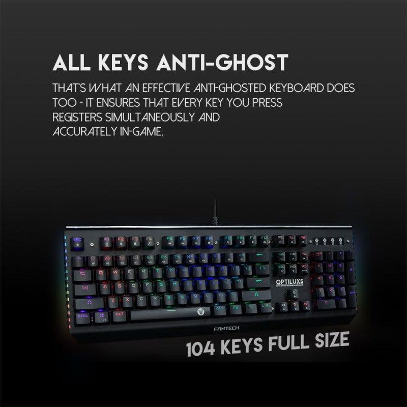 Fantech MK884 Optilux, Optical Mechanical Switch Keyboard, Ultra-durable, spill-proof, RGB Lighting