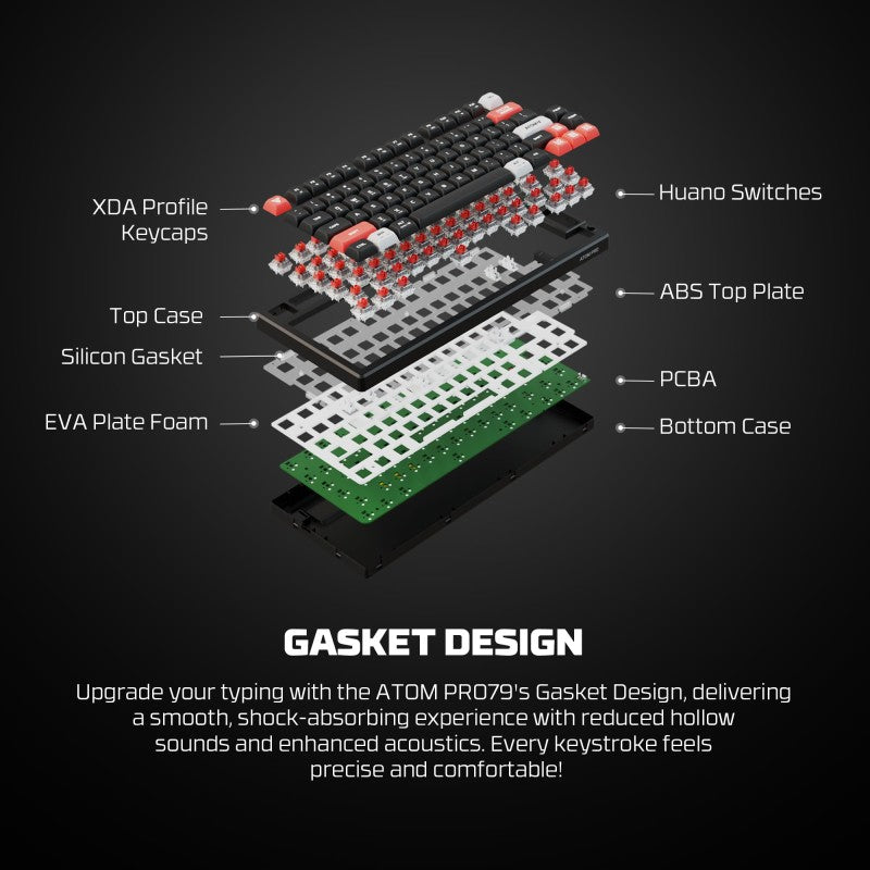 FANTECH MK917 ATOM PRO79, 3
Modes: Bluetooth, Wireless & Wired, Built-in Battery, Mechanical Gaming Keyboard