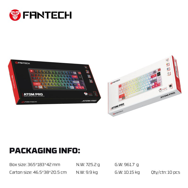 FANTECH MK917 ATOM PRO79, 3
Modes: Bluetooth, Wireless & Wired, Built-in Battery, Mechanical Gaming Keyboard