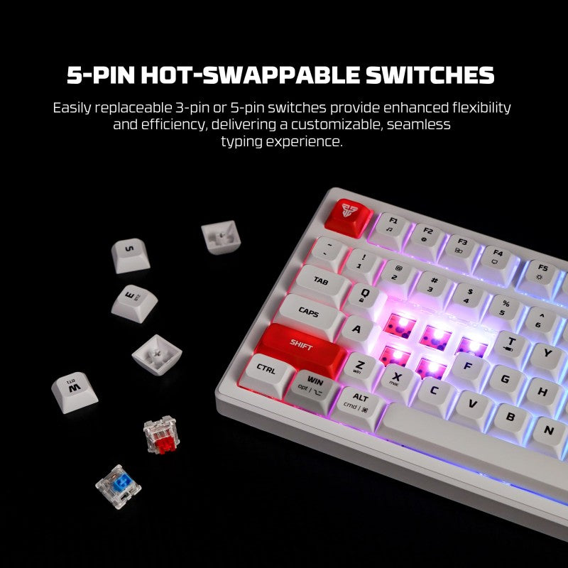 FANTECH MK917 ATOM PRO79, 3
Modes: Bluetooth, Wireless & Wired, Built-in Battery, Mechanical Gaming Keyboard