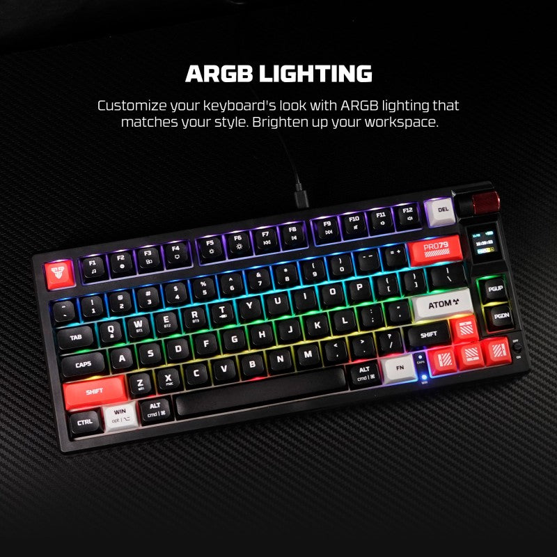 FANTECH MK917 ATOM PRO79, 3
Modes: Bluetooth, Wireless & Wired, Built-in Battery, Mechanical Gaming Keyboard