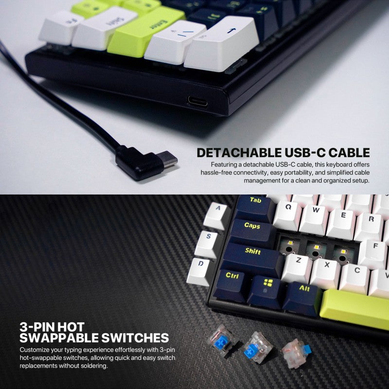 Fantech MORI Edition MK874V2 - ATOM63, Pro Wired Mechanical Keyboard with RGB Lighting Blue