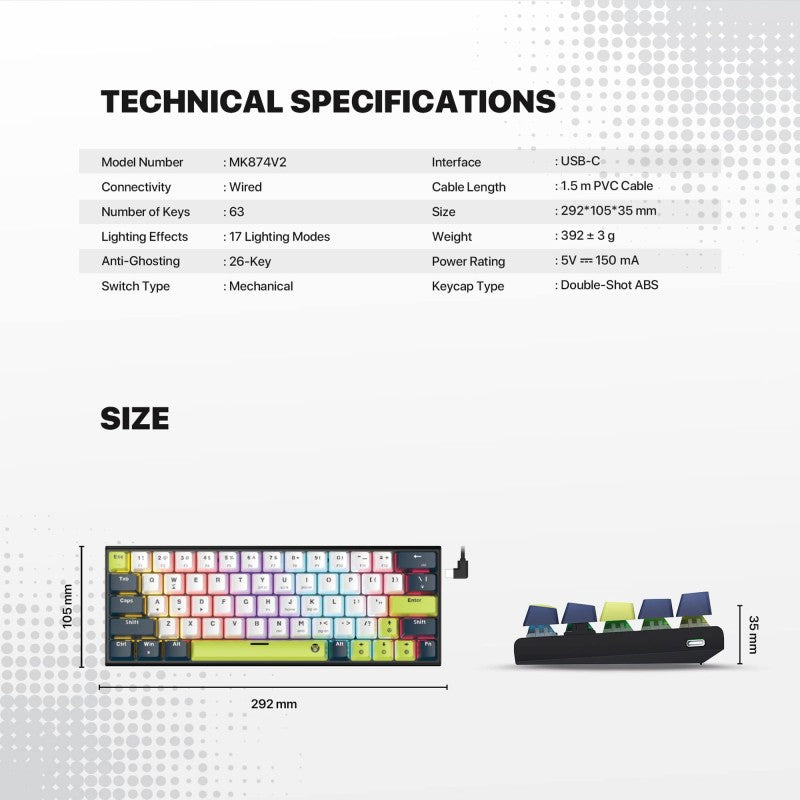 Fantech MORI Edition MK874V2 - ATOM63, Pro Wired Mechanical Keyboard with RGB Lighting Blue