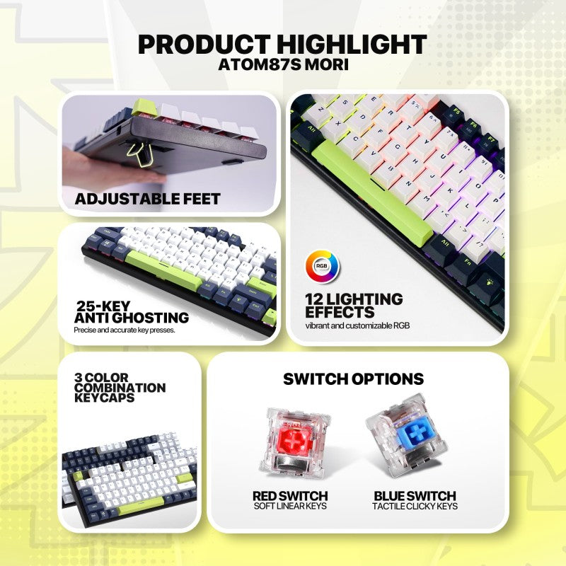 Fantech MORI Edition MK877S - ATOM87S, Pro Wired Mechanical Keyboard with RGB Lighting Blue