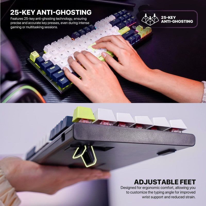 Fantech MORI Edition MK877S - ATOM87S, Pro Wired Mechanical Keyboard with RGB Lighting Blue