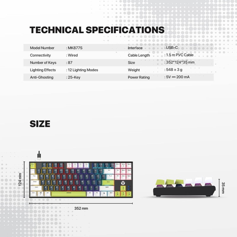 Fantech MORI Edition MK877S - ATOM87S, Pro Wired Mechanical Keyboard with RGB Lighting Blue