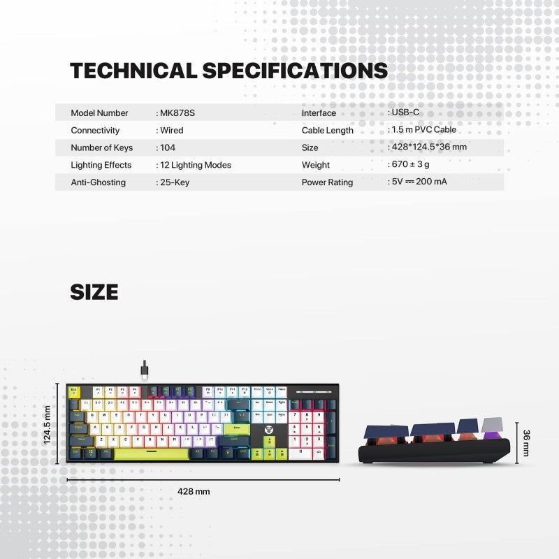 Fantech MORI Edition MK878S - ATOM104S, Pro Wired Mechanical Keyboard with RGB Lighting Blue
