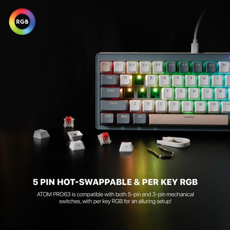 Fantech STELLAR Edition MK912 - ATOM PRO63, 3 Modes:
Bluetooth, Wireless & Wired, Built-in Battery, Mechanical Gaming Keyboard