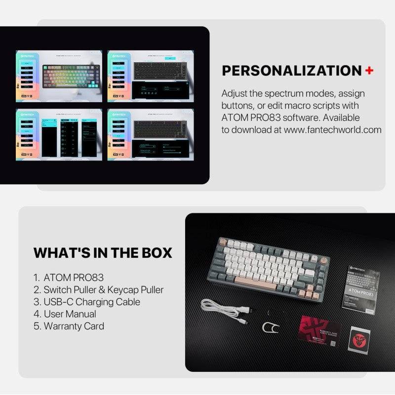 Fantech STELLAR Edition MK913 - ATOM PRO83,3 Modes:
Bluetooth, Wireless & Wired, Built-in Battery, Mechanical Gaming Keyboard