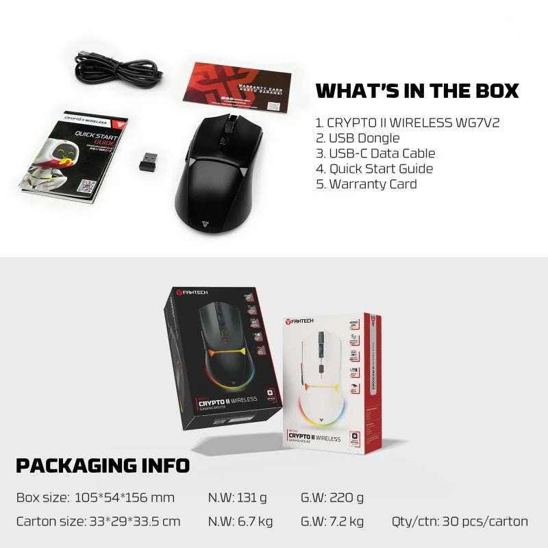 FANTECH WG7V2 CRYPTO II, 12000DPI Dual Mode Wired & Wireless Gaming Mouse with Built-in Battery