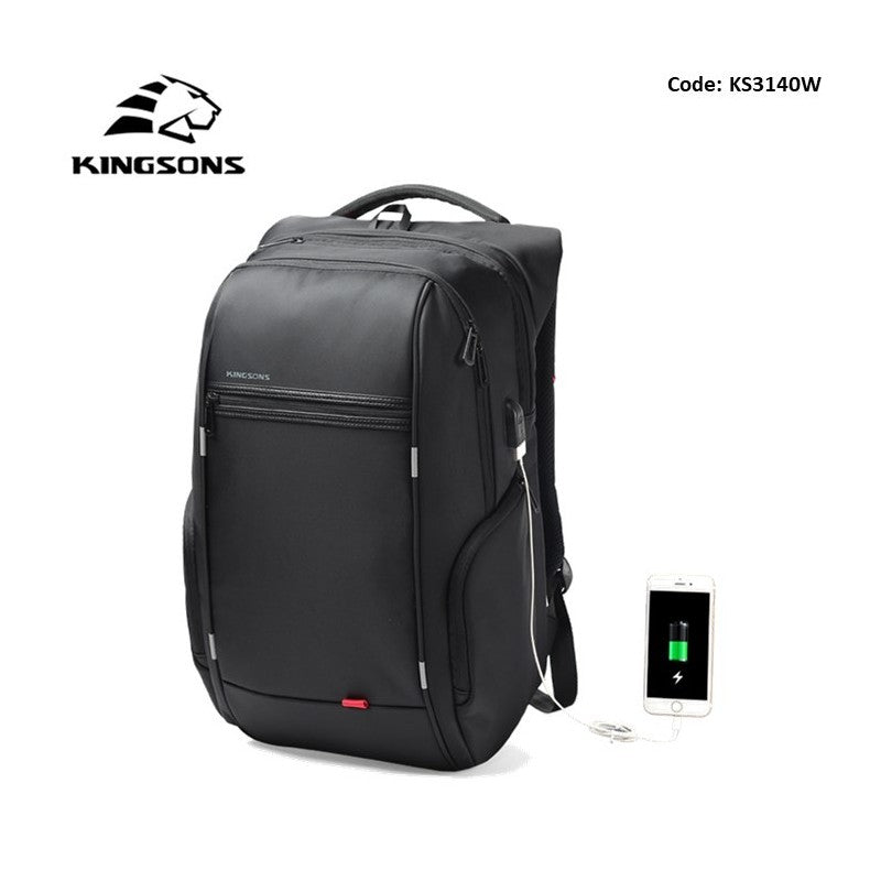 Kingsons Large & Multifunctional Design Backpack KS3140W Black, Water-resistant, shock-resistant, Ergonomic Design