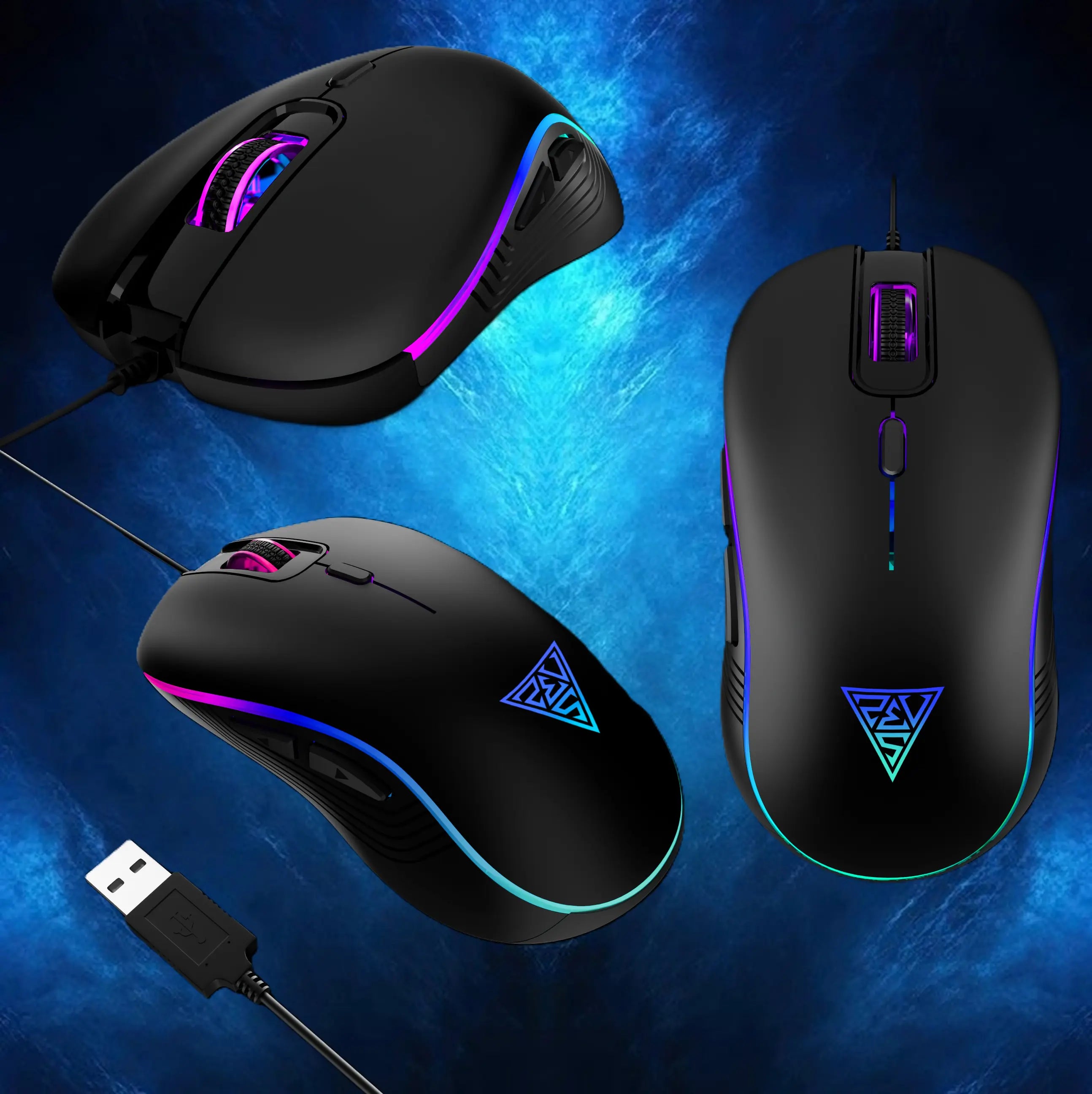 GAMDIAS Poseidon E2 3-In-1 Gaming Combo – Rainbow Backlit Membrane Keyboard, 3600 DPI Multi-Color Mouse, 50mm Driver Headset, Ergonomic Design, Durable Build, USB & 3.5mm Connectivity