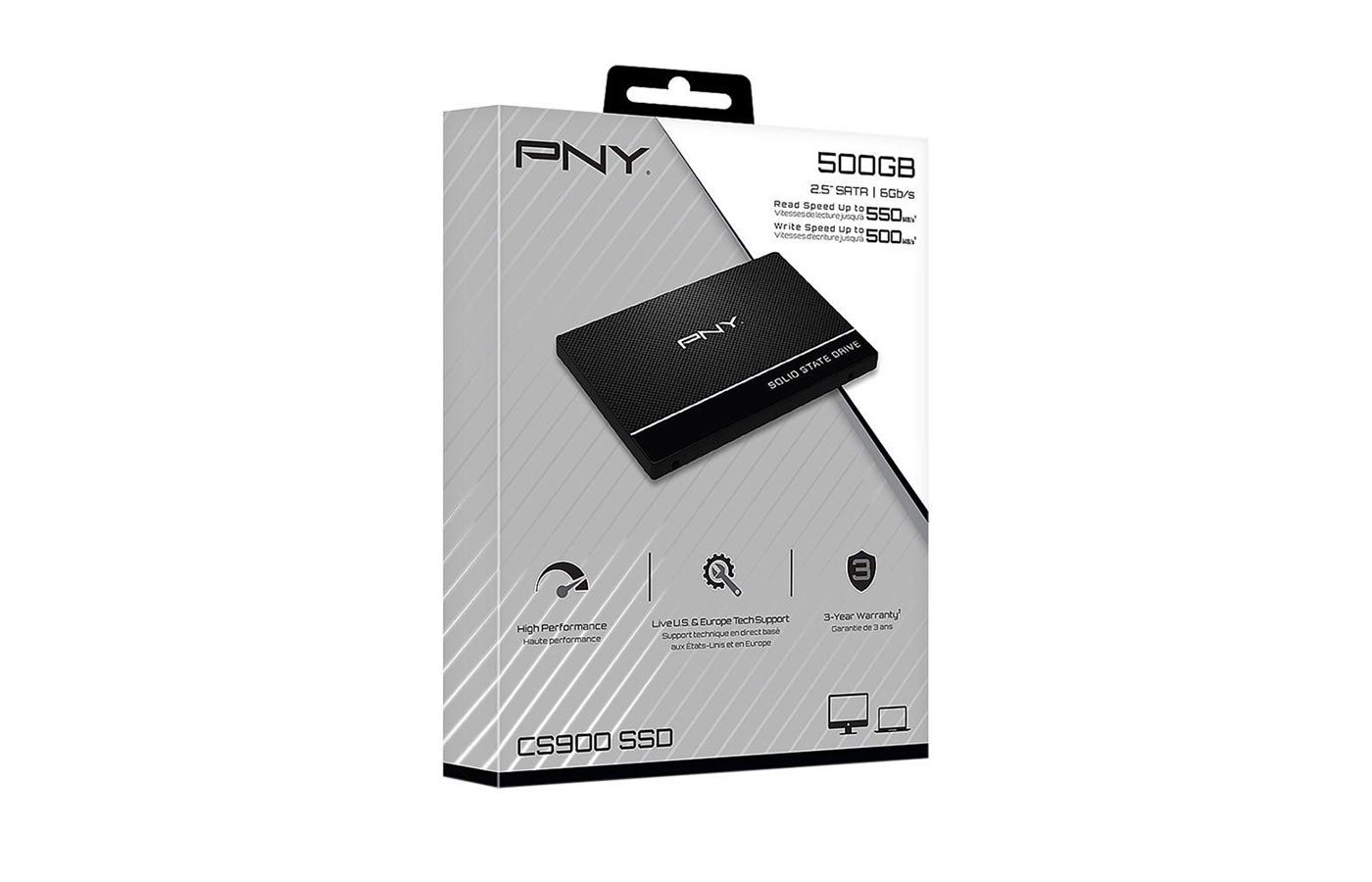 PNY CS900 500GB 3D NAND 2.5" SATA III Internal Solid State Drive (SSD) - (SSD7CS900-500-RB)