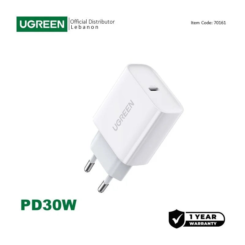 UGREEN 30W USB-C Smart & Fast Charger for Phones, Tablets, Ipads & MacBook Air - CD127 70161