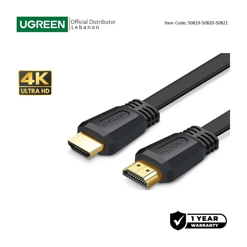 UGREEN 4K HDMI 2.0 Male to Male, Flat Cable more flexible, Fast connection, Available in 1.5M - ED015 50819