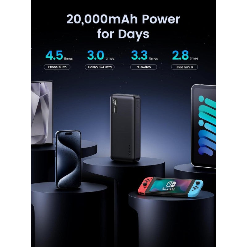 UGREEN Power Bank 22.5W PD, 3 Ports 20000 mAh, Smart & Fast Charging for Phones, Tablets, Ipads - PB312 | 25683