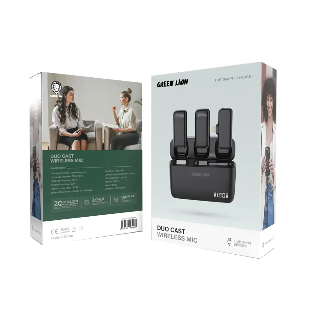 Green Lion 2-in-1 Wireless Microphone with Type-C Connector - Black